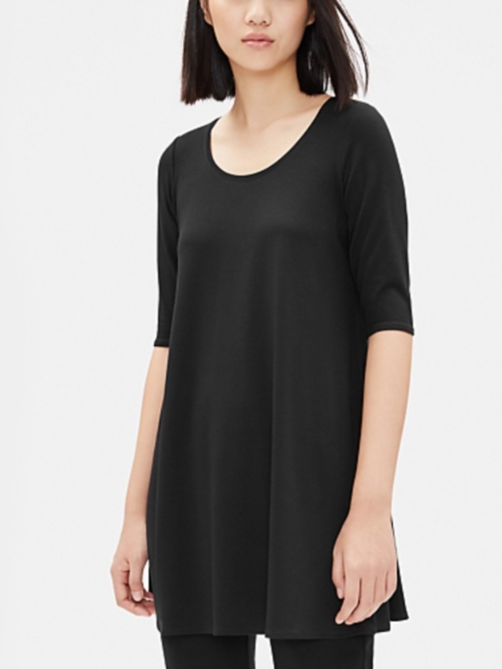 Eileen Fisher - Viscose Jersey Knit Crew Neck Elbow Sleeve Black Tunic Top - 3X - Picture 2 of 13